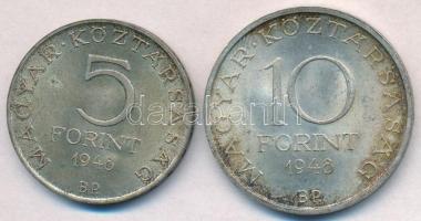 1948. 5Ft Ag "Petőfi" + 10Ft Ag "Széchenyi" T:2 patina