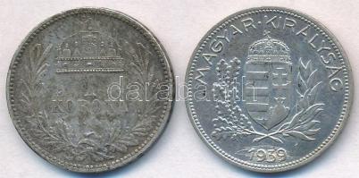 Vegyes: 1915KB 1K Ag "Ferenc József" + 1939. 1P Ag T:2 patina