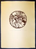 Bálványos Huba (1938- ) számozott, szignált linómetszet merített papíron (EA II/XV. jelzéssel) 42x30cm + rövid ismertető a művészről