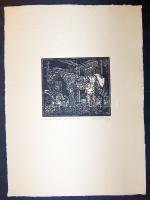 Kőnig Róbert (1951- ) számozott, szignált linómetszet merített papíron (EA II/XV. jelzéssel) 42x30cm + rövid ismertető a művészről