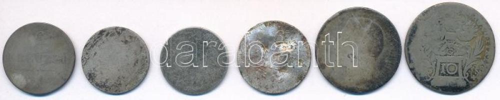 6db-os vegyes magyar és külföldi rossz tartású, sérült ezüstpénz tétel T:3,3- 6pcs of various silver coins in bad condition C:F,VG