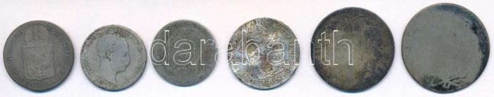 6db-os vegyes magyar és külföldi rossz tartású, sérült ezüstpénz tétel T:3,3-
6pcs of various silve...