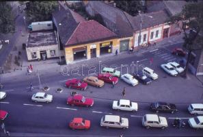 cca 1972 Kecskeméti városképek, 9 db vintage színes dia Vincze János (1922-1998) kecskeméti fotóművé...