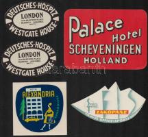 11 db hotelcímke, bőrőnd címke, benne egy háború előtti / 11 vintage hotel and luggage labels