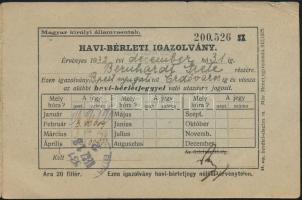 1932 Ritkább változatú vasúti utazási igazolvány. Fényképes