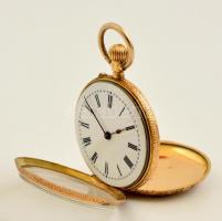 cca 1900 Arany női zsebóra, 14 K arany, hátlapján szép zománc díszítéssel. Svájci szerkezettel, nagy...