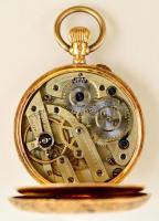 cca 1900 Arany női zsebóra, 14 K arany, hátlapján szép zománc díszítéssel. Svájci szerkezettel, nagy...