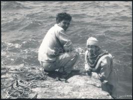 cca 1960 Nehézbúvárkodás (az Adrián?), 4 db fotó, 23,5×18 cm