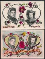 cca 1958 Ahogy én szeretlek, nem szeret úgy senki; szív küldi szívnek, 2 db színezett vintage fénykép Hajdú János csongrádi fényképész hagyatékából, 9x14 cm