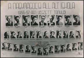 1956 Nagymágocsi Általános Iskola tanári kara és végzős diákjai, 2 db kistabló nevesített portrékkal, 15x23 cm