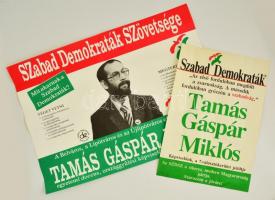 1990 Szabad Demokraták Szövetsége (SZDSZ) Tamás Gáspár Miklós választási plakát, 2 db, hajtottak, 50x70 és 48x33 cm