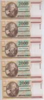 2000. 2000Ft "Millenium" (5x) sorszámkövetők, hajtatlanok T:I-,II tűlyukak