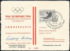 1964 Ludwig Leimer svájci alpesi síző aláírása olimpia FDC-n / Autograph signature of alpine skier on Olympic FDC