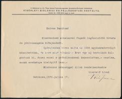 Törő Imre (1900-1993) magyar orvos, hisztológus aláírt levele