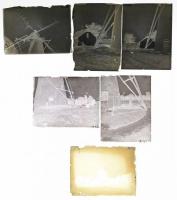 1916 Képriport egy kiskunfélegyházi szélmalomról, 6 db vintage üveglemez negatív Kerny István (1879-1963) hagyatékából, feliratozva, 4x6 cm