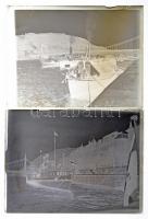 cca 1924 Gőzhajók a Dunán, a háttérben az Erzsébet híd, 2 db vintage üveglemez negatív, 9x12 cm
