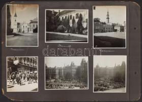 cca 1930 Budapesti felvonulásokról készített látványos fotók, valamint herendi, balatoni, veszprémi életképek 11 feliratozott fotó albumlapokon
