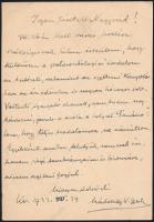 Szádeczky-Kardoss Elemér (1903-1984) geológus, geokémikus, egyetemi tanár, dékán, országgyűlési képviselő saját kézzel megírt levelezőlapja Szörényi Erzsébet (1904-1987) geológusnak