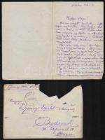 1933 Ferenczi István (1890-1966) geológus saját kézzel írt levele Szörényi Erzsébet (1904-1987) geológusnak borítékkal