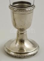 Ezüst (Ag.) kis váza párban, üveg betéttel, jelzett, m:14,5 cm (2×), nettó:62 g