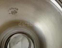 Ezüst (Ag.) kis váza párban, üveg betéttel, jelzett, m:14,5 cm (2×), nettó:62 g