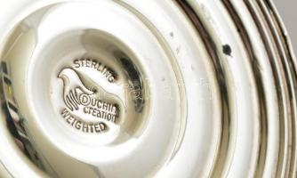 Ezüst (Ag.) kerti gyertyatartó, szélfogó üveg burával, jelzett, súlyozott, m:24 cm, bruttó:157 g