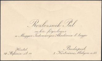 Rozlozsnik Pál (1880.-1940) geológus, paleontológus, saját kézzel megírt névjegykártyája