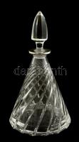 Dekoratív ezüst (Ag.) nyakú likőrős üveg dugóval, jelzett, hibátlan, m:28 cm