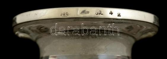 Dekoratív ezüst (Ag.) nyakú likőrős üveg dugóval, jelzett, hibátlan, m:28 cm