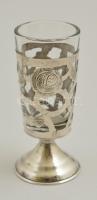Ezüst (Ag.)áttört falu kupicás poharak, üveg betéttel, jelzett, m:7 cm (8×), nettó: 39 g (összesen)