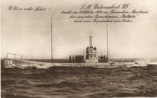 SM Unterseeboot 26. Kaiserliche Marine / WWI Imperial German Navy U-26 submarine that destroyed the Russian armored cruiser Pallada in 1914 (ferdén vágott / slant cut)