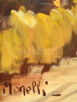 Monelli jelzéssel: Hazafelé. Olaj, vászon, üvegezett keretben, 50×68 cm