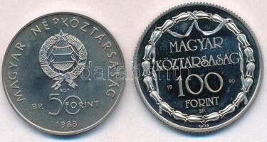 1988. 50Ft "Világ Vadvédelmi Alap II." + 1990. 100Ft Cu-Ni "200 éves a hivatásos magy...