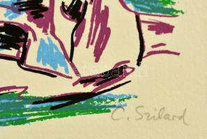 Szilárd Klára (1921-): Kopár vidék. Színes szitanyomat, papír, jelzett, 31×42 cm