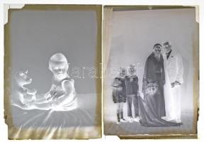 1933 Eger, a Fotó-Gráf műteremben készült csoportképek, családifotók, gyerek felvételek, 13 db vintage üveglemez negatív egy 1933-as feliratot tartalmazó dobozban, 12x16 cm