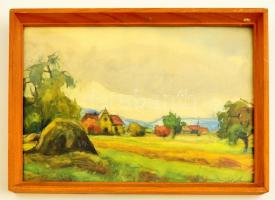 Csiky András (1894-1971): Tájkép házakkal. Akvarell, papír, jelzett, üvegezett keretben, 23×32 cm
