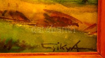 Csiky András (1894-1971): Tájkép házakkal. Akvarell, papír, jelzett, üvegezett keretben, 23×32 cm