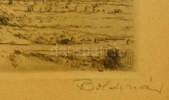 Boldizsár István (1897-1984): Vízimalom. Rézkarc, papír, jelzett, üvegezett keretben, 13×22 cm