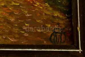 Szolovjov, A[lekszandr?]: Őszi tájkép híddal, olaj, fa, jelzett, keretben, hátulján feliratozva, 17,...