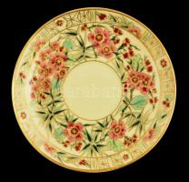 Zsolnay bambusz mintás teás csésze és alj, kézzel festett,  jelzett, hibátlan