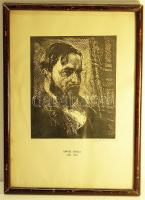 Galambosi Edit (1932-1993) Juhász Gyulát ábrázoló szignált linómetszet 37x27cm keretben