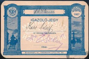 1927 Magyar Vasútl és Hajózási klub igazolvány