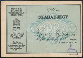 1927 Magyar kir. Folyam és Tengerhajózási Vállalat szabadjegy