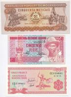 Mozambik 1986. 50M + 1990. Bissau-Guinea 1990. 50P + Burundi 1991. 20Fr T:I Mozambique 1986. 50 Meticais + 1990. Guinea Bissau 1990. 50 Pesos + Burundi 1991. 20 Francs C:UNC Krause 125, 10, 27.c