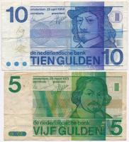 Hollandia 1968. 10G + 1973. 5G Joost van den Vondel T:III kis szakadás Netherlands 1968. 10 Gulden + 1973. 5 Gulden Joost van den Vondel C:F small tear