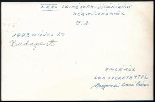1973. Színészek-Újságírók Rangadója (SZÚR)  labdarúgó mérkőzés fotója, hátoldalán Logodi László sajá...