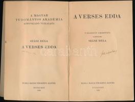 A verses Edda. Óskandináv eredetiből fordította Szász Béla. Bp., 1938, MTA. Szentpétery Imre aláírás...