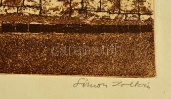 Simon Zoltán (1950-): Pécs, Széchenyi tér. Rézkarc, papír, jelzett, 29x20,5 cm