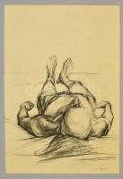 Simon Zoltán (1950-): Fekvő test. Ceruza, papír, jelzett, 33×48 cm