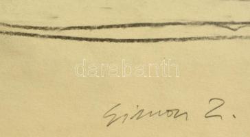 Simon Zoltán (1950-): Fekvő test. Ceruza, papír, jelzett, 33×48 cm